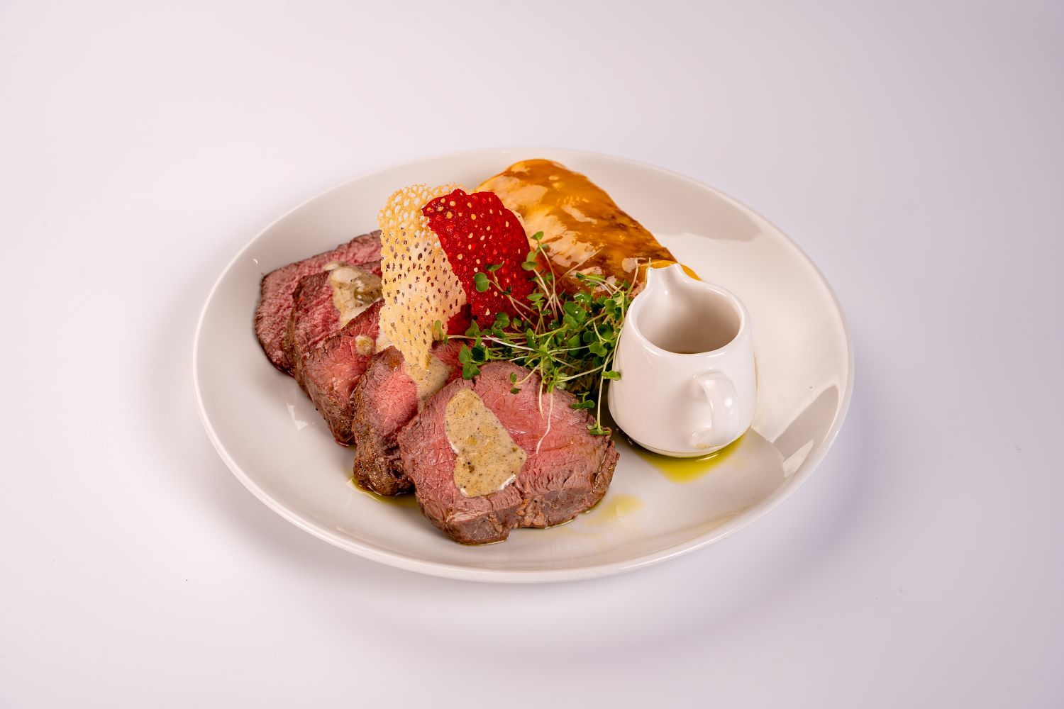 Filet Mignon with Potato Gratin & Pepper Sauce