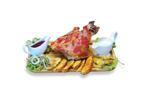 ლუდში შემწვარი ღორის კანჭის დაფა